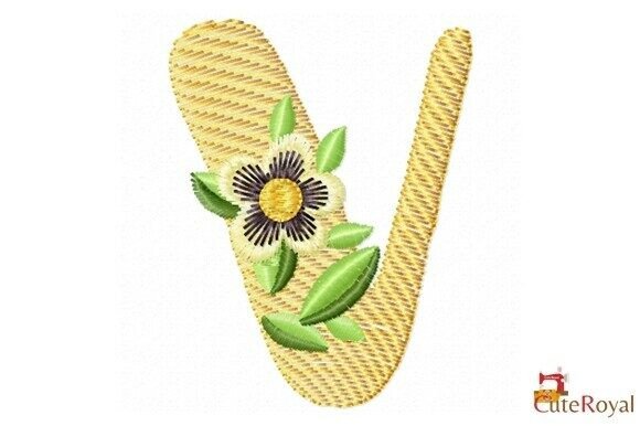 Floral Letter V – Monogram: A Charming Touch for Personalized Embroidery